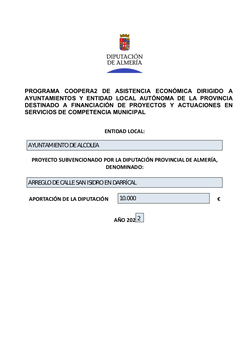 proyecto, subvención, diputación, almería, ayuntamiento, alcolea